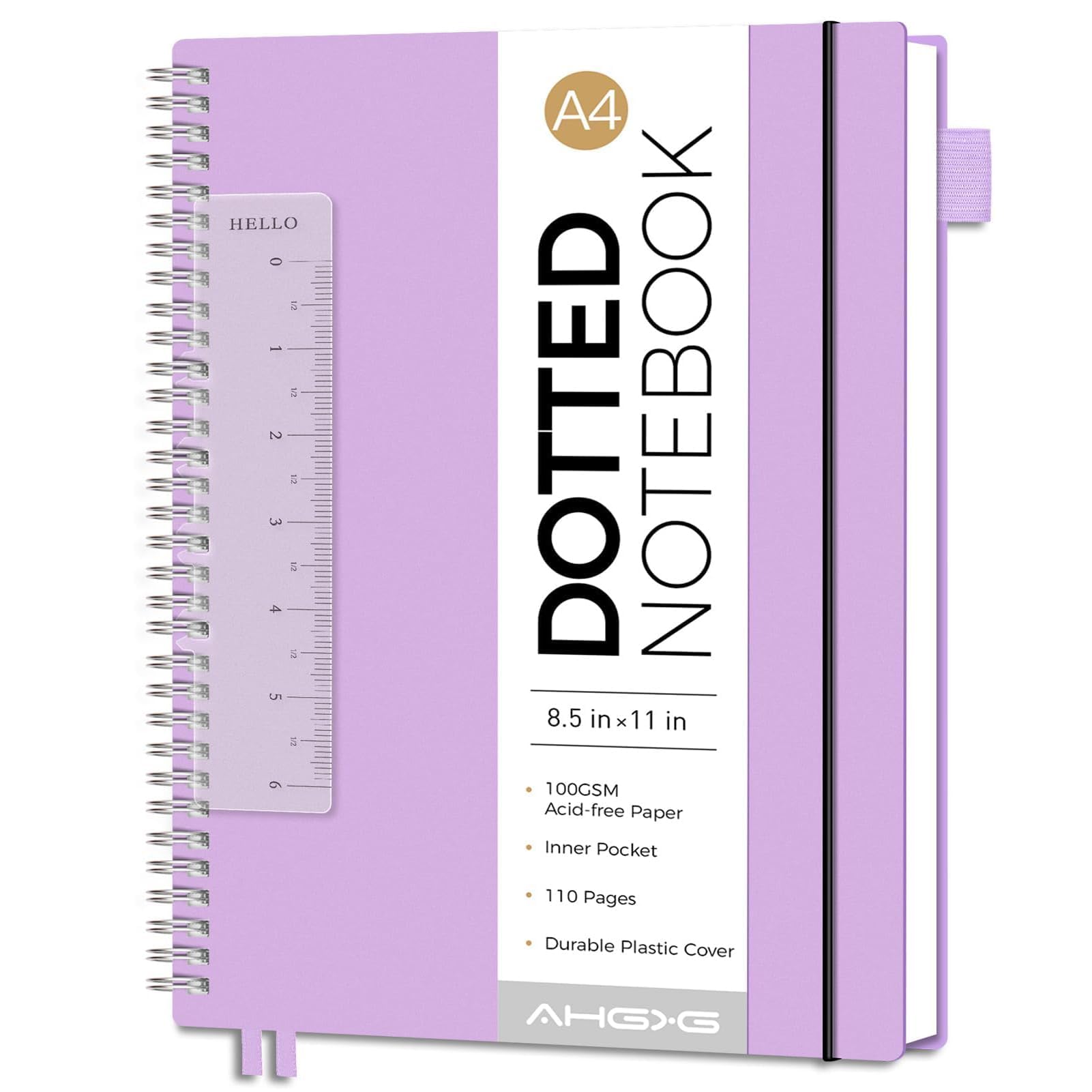 AHGXG Dotted Journal - Dot Grid Spiral Notebook 8.5" x 11", A4 Large Dotted Notebook, 100 GSM Thick Paper, Waterproof Plastic Cover Journals for