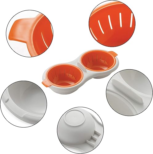 Miniatura 7 de UD 2 unidades de microondas escalfador de huevos, 2 cavidades, caldera de huevos de doble taza de grado alimenticio, hornos de microondas,