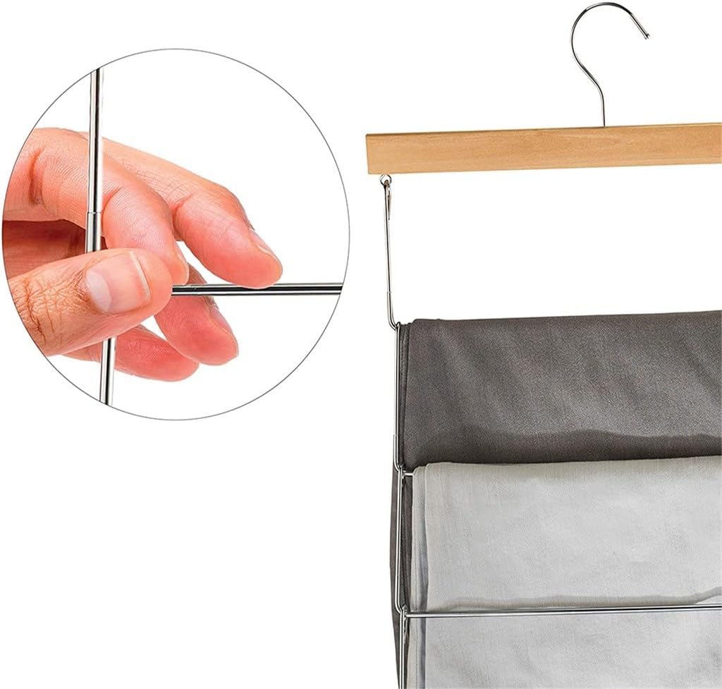 JSEIAJB Multifunction Wooden Pants Hanger 4 Layer Organizer Foldable Clothes Trouser Hangers for Saving Space in The Closet(E)