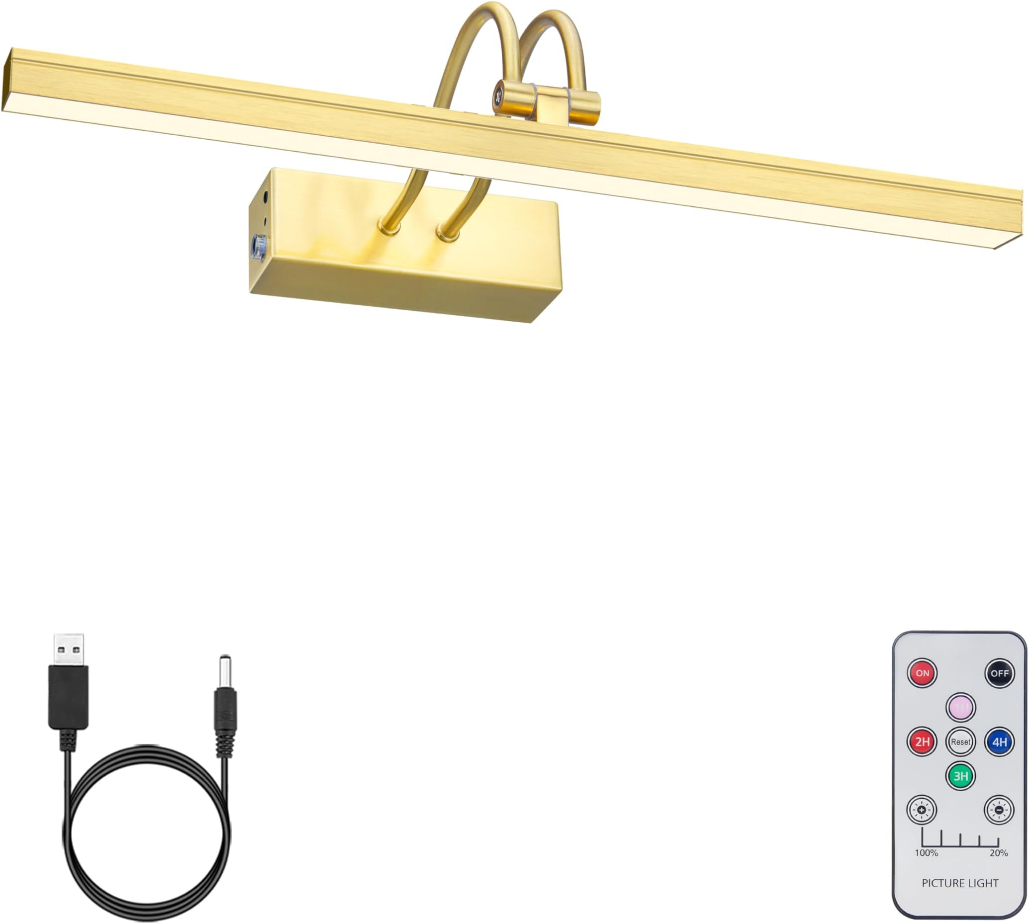Picture Light Wireless, 13inch Rechargeable Battery Operated Gallery Painting Light with Remote, 280LM Dimmable Metal Art Lights for Paintings,Wall,Portrait (Brass)