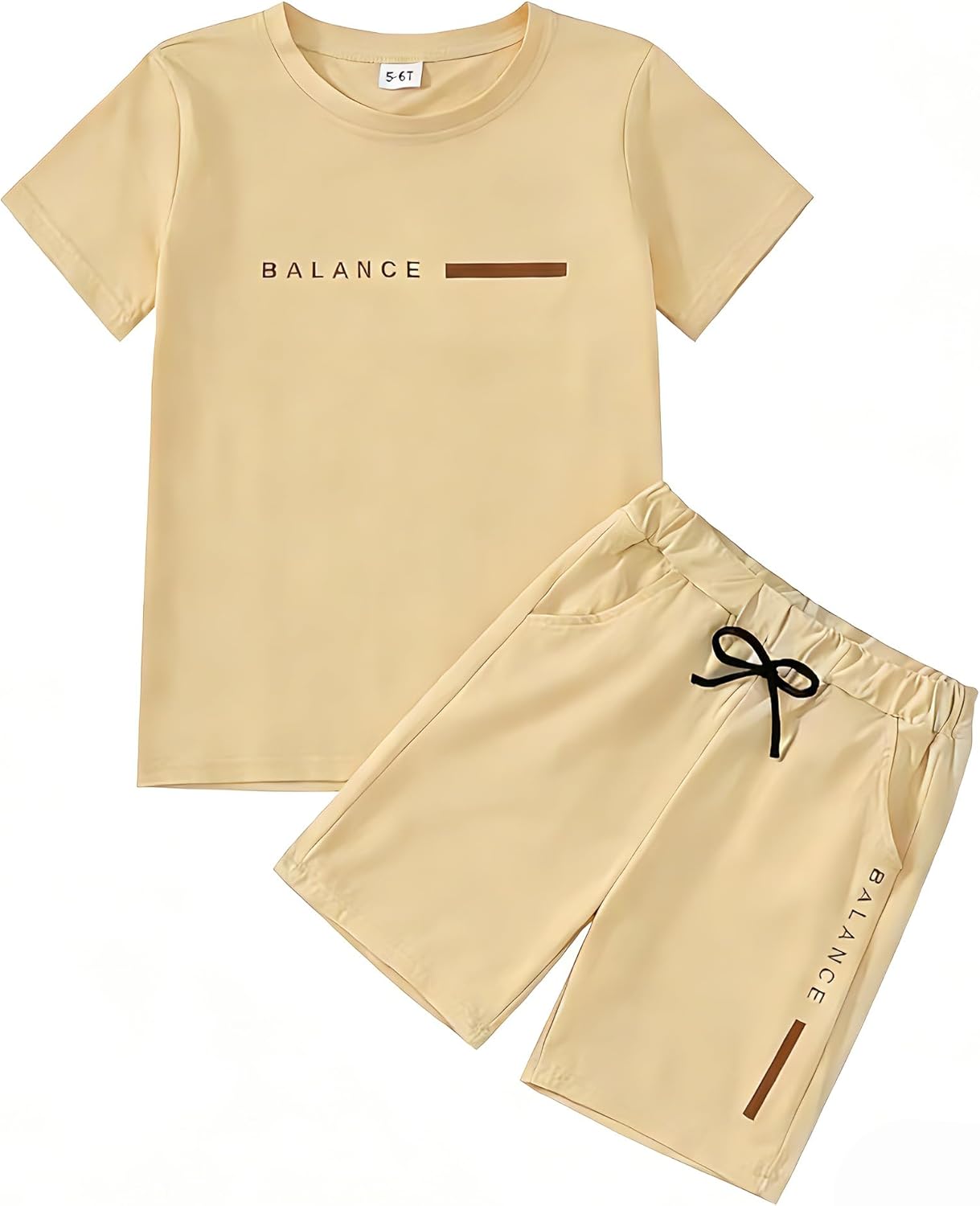 Boys Summer 2-Piece Set Cool Letter Print Short Sleeve T-Shirt and Elastic Waist Shorts Size 5-10 Years