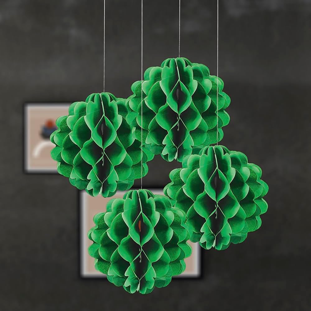 Fun Express - Green 8" Tissue Balls - Party Decor - Hanging Decor - Tissue - 12 Pieces