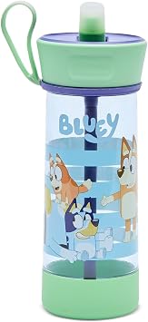 The First Years Bluey Pop Up Toddler Water Bottle - Dishwasher Safe Toddler Cup with Straw Spout - Transition Bluey Cup with DropGuard Protection - 14 Oz - Ages 24 Months and Up