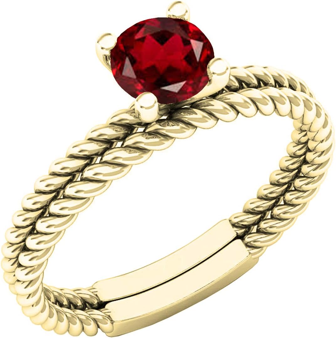 Dazzlingrock Collection 5mm Round Gemstone Womens Bridal Rope Engagement Ring Set, 10K Solid Yellow Gold