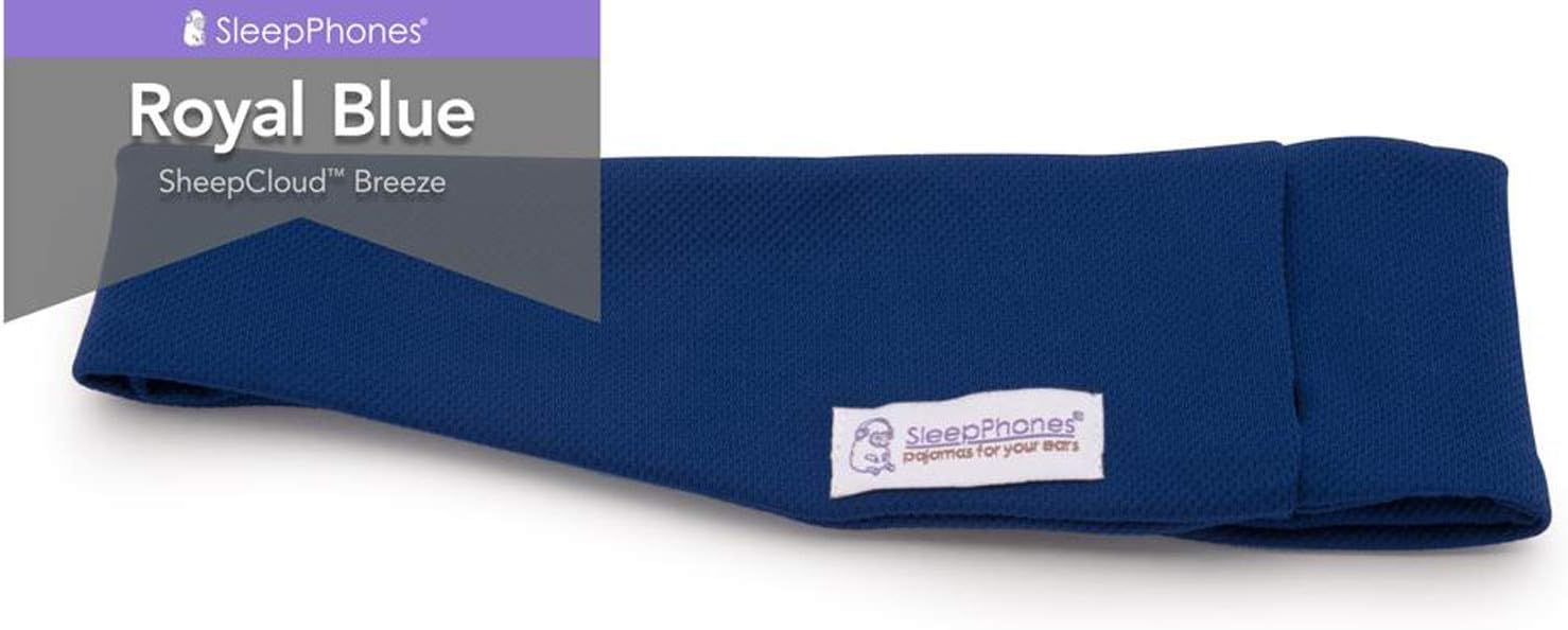 AcousticSheep SleepPhones Wireless Bluetooth Portable Headband Sleep Headphones - Comfortable for Sleeping, Travel, Yoga, Meditating, Relaxing and ASMR. Breeze, Royal Blue, Large