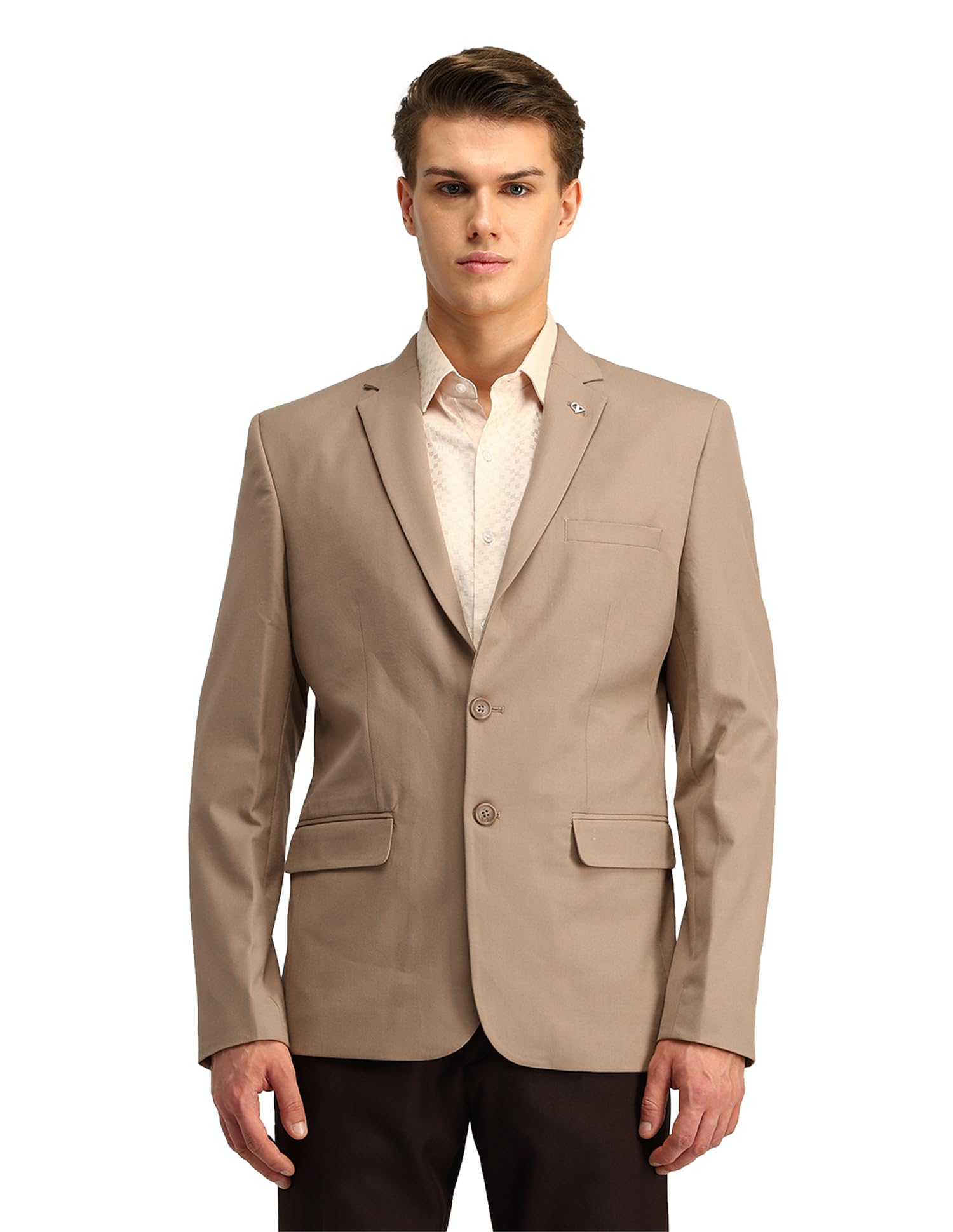 arvind Khaki Modern Slim Fit Solid Blazer-picture-14