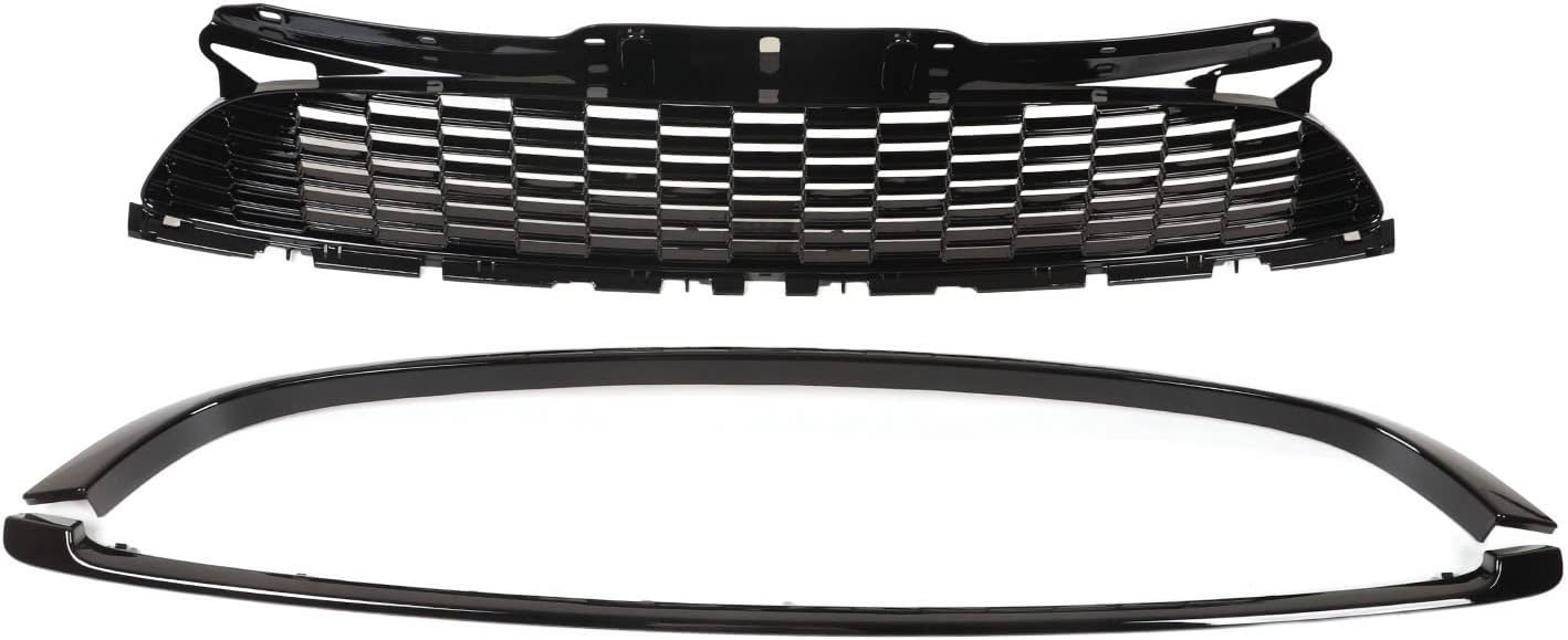 Front Bumper Grille, Gloss Black Mesh Grille Front Grill Cover Trim Kits for R55 R56 R57 R58 R59 Standard, Front Hood Grille Surround Cover