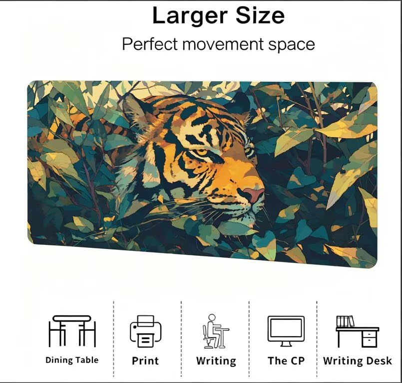 Podkładka pod mysz do gier zwierzę XXL tygrys podkładka pod mysz 1400 x 600 x 3 mm Poprawa precyzji i szybkości, podkładka pod mysz do gier antypoślizgowa gumowa podstawa, do dekoracji Burea DZ-183