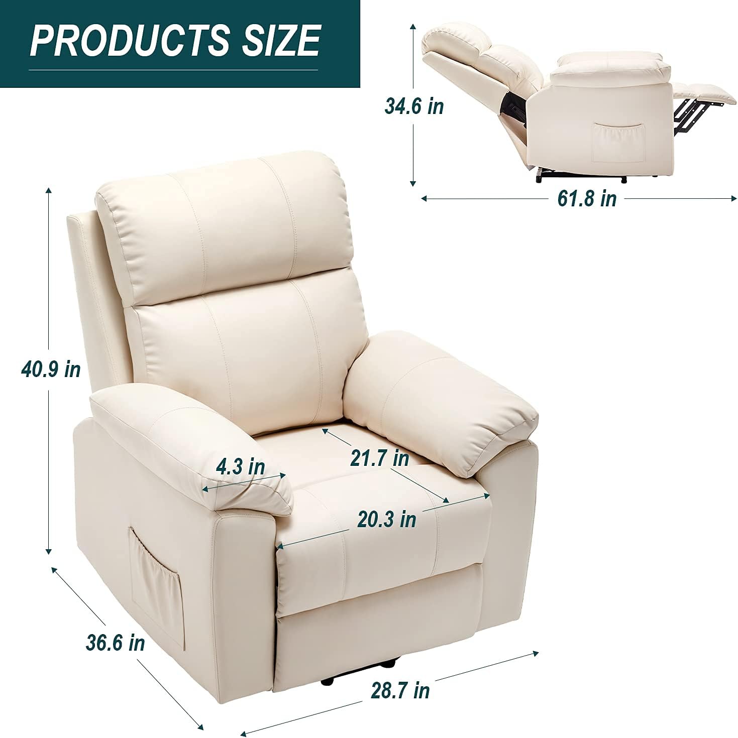 EROMMY Power Lift Recliner Chair for Elderly, Fabric Home Massage Sofa Chairs with Massage and Heat, Wireless Remote Control, Side Pocket, PU Camel : Beauty & Personal Care