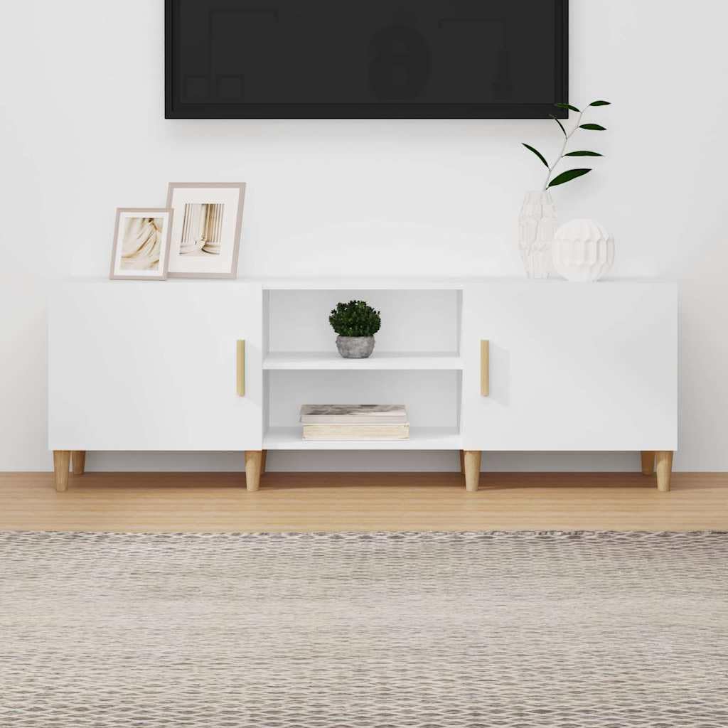 Mobile TV bianco in legno 150 x 30 x 50 cm con spazio e ripiano, mobile TV per soggiorno, mobile basso con scomparti e cassetti, credenza moderna con canalina per cavi