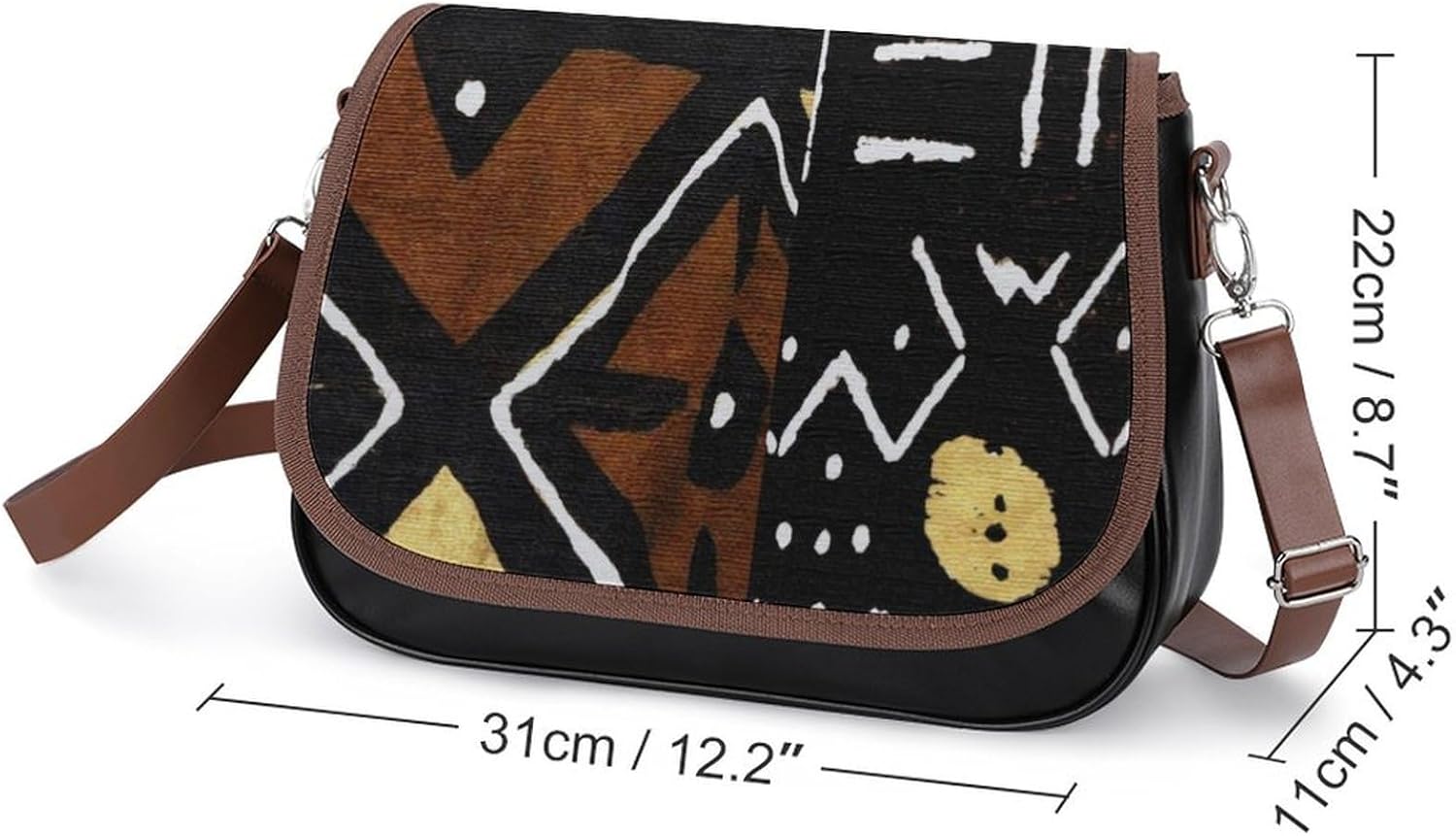 Contemporary African Mud Cloth Print 5Women's Faux Leather Crossbody Bag, Waterproof Wrinkle-Resistant Shoulder Bag with Detachable Strap, Large Capacity Casual Handbag, Fashion Daily Purse for Shoppi