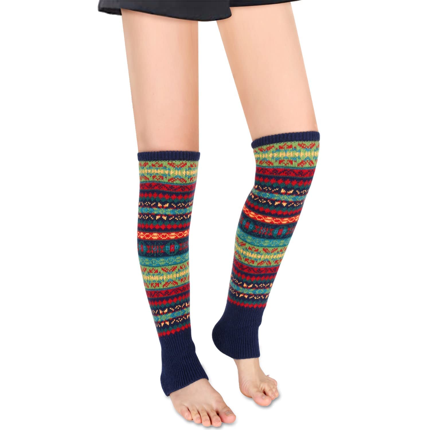 Benefeet Sox Leg Warmers for Women Girls Wool Knit Leg Warmer for Winter Bohemian Patterned Long Leg Warmer