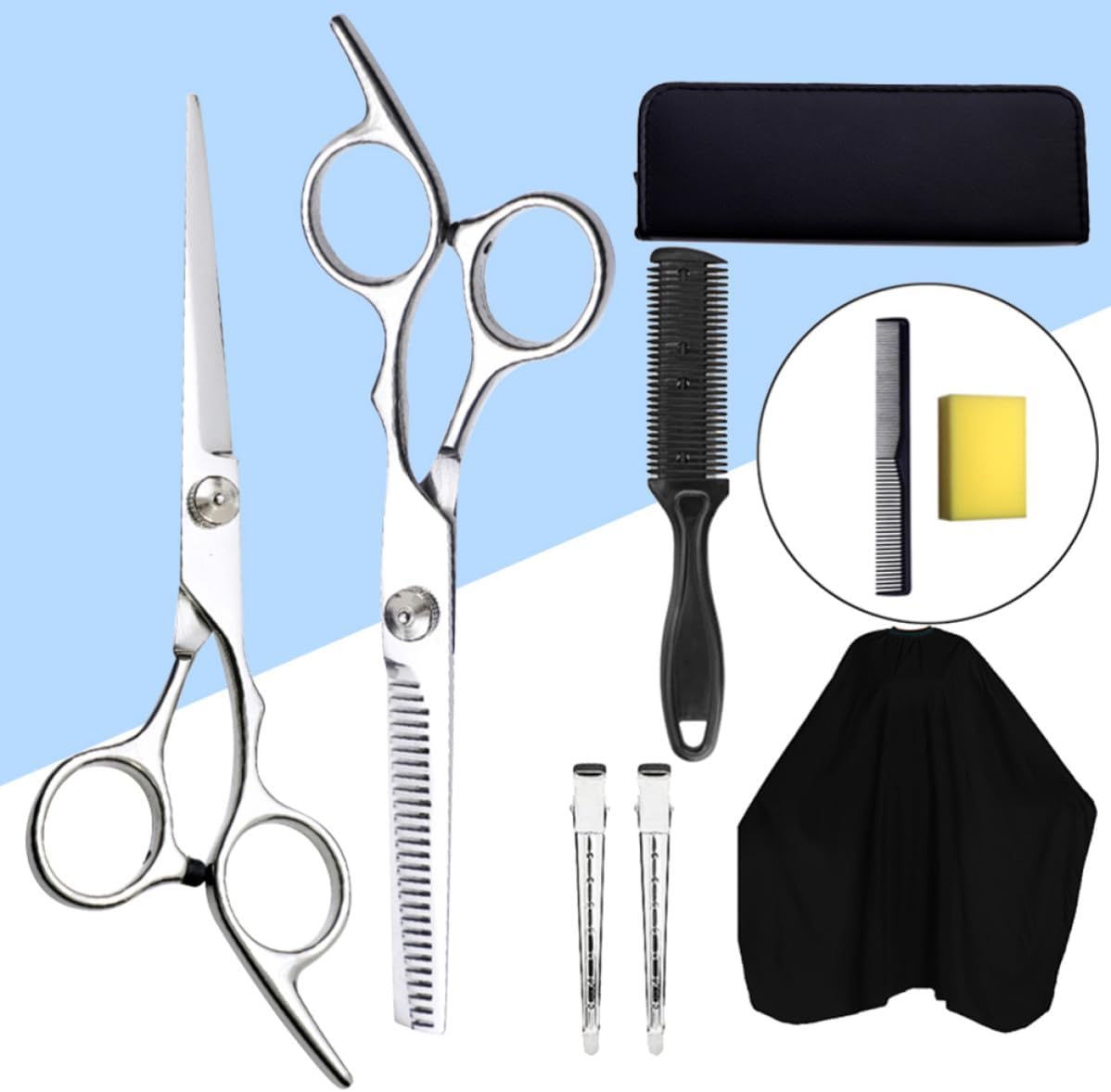 9pcs Hair Cutting Scissors Set Professional Barber Scissors Thinning Hair Cutting Shears Made of Metal and Plastic Easy to Use Smooth Operation for Barber Salon and Families
