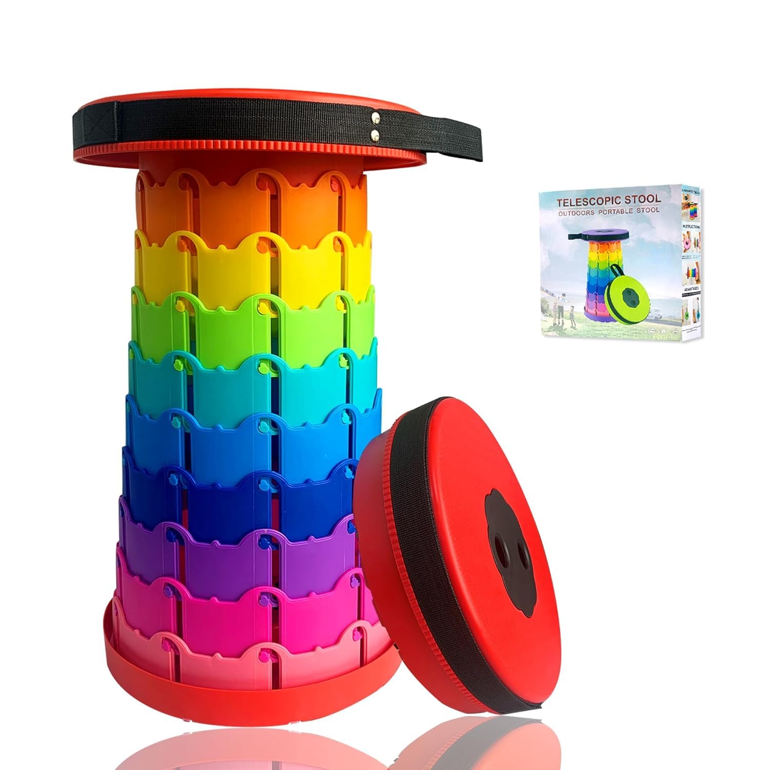 EVOZA Upgraded Camping Stool, Retractable Folding, Collapsible Telescoping Portable Stool with Max Load 360lbs for Adults, Indoor Outdoor Hiking Gardening, Rainbow Color-picture-11