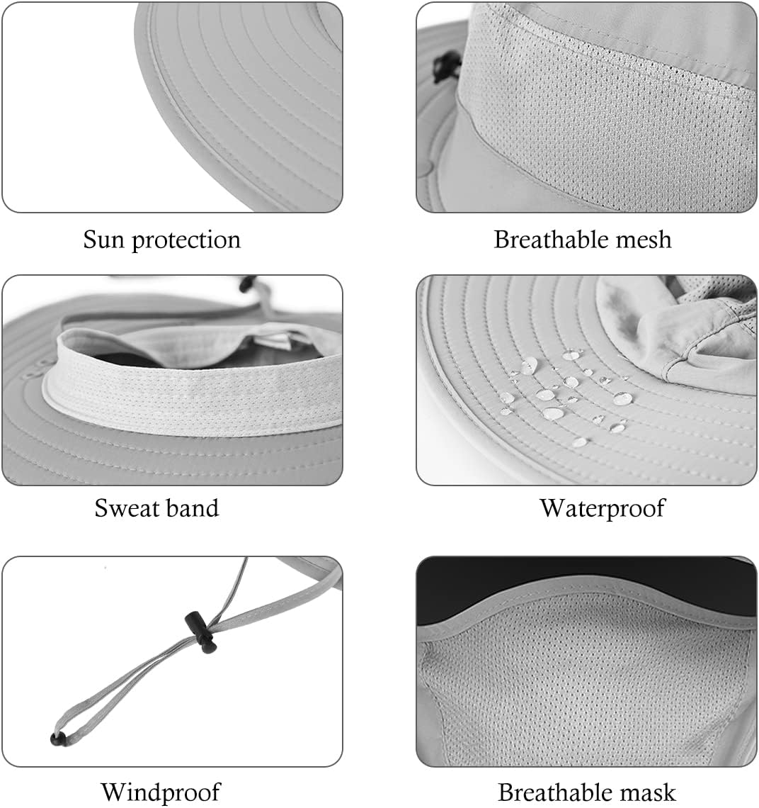 3 Pack Mens Outdoor Wide Brim Fishing Hat,UPF 50+ Sun Protection Cap with Face Neck Flap for Hiking & Garden