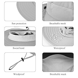 3 Pack Mens Outdoor Wide Brim Fishing Hat,UPF 50+ Sun Protection Cap with Face Neck Flap for Hiking & Garden (3 Pack-Light Grey)