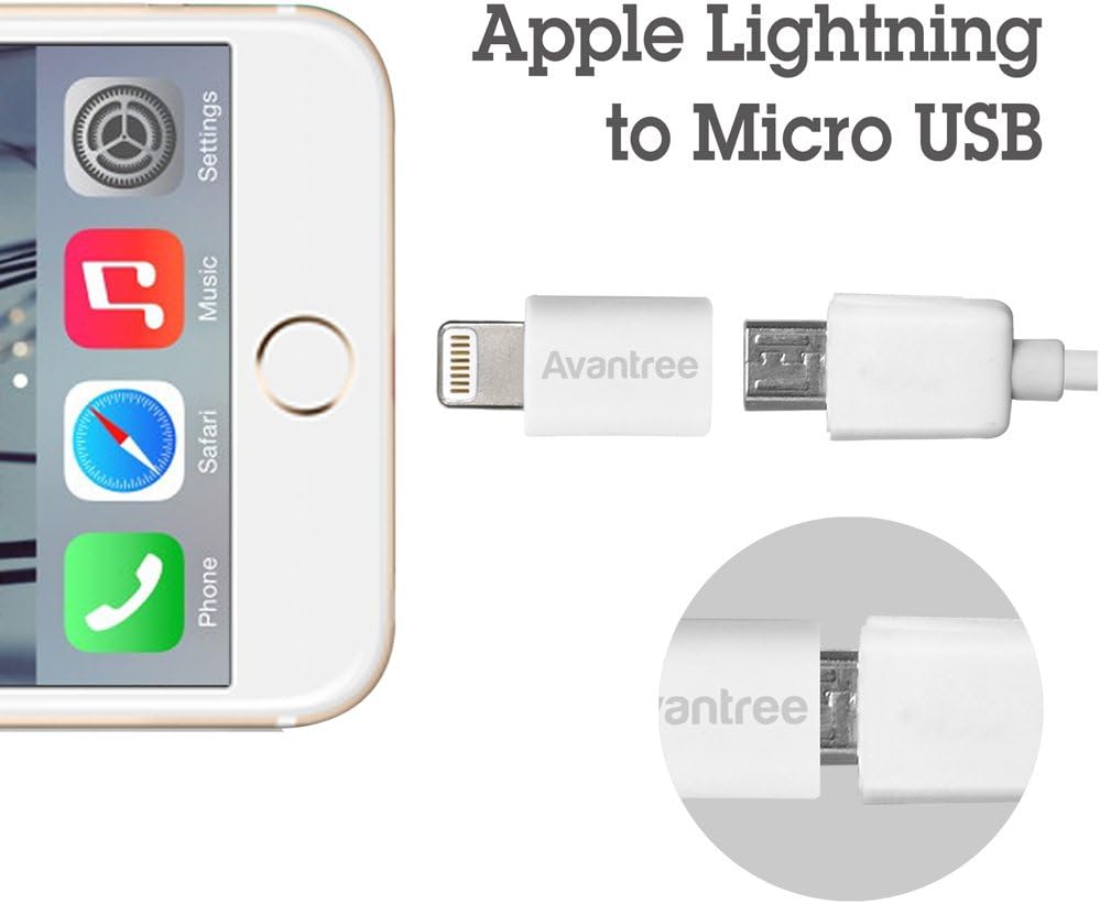 [Apple MFi Certified] Avantree 2 Pack Micro USB to 8 Pin Lightning Adapter Converters for iPhone X 8 7 6 6s Plus 5 iPad iPod, Compatible with Apple iOS Devices - 2 Pack White