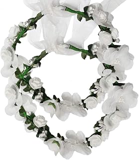 Flower Crown Headband Wreath Garland Hair Bands Floral Wedding Bridal Hair Hoop Women Leaf Ribbon Party Decoration Headdress Headwear Christmas Handmade Headpiece Hair Accessories 2 Pack White
