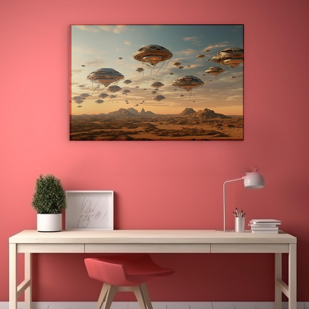 Canvas for Living room. Sunset Mirage: When Skybound Spheres Dance Over Desert Dunes, 27 x 18 inch Canvas Wall Art - Modern Home Decor - 69x46 cm (27x18 inch)