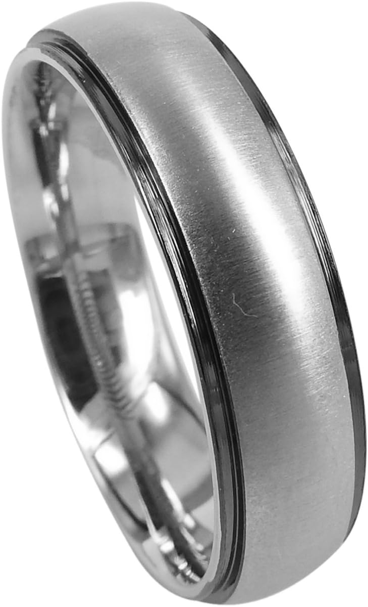 Everstone Men Wedding Band Titanium Ring Anniversary Ring Matte Two Tone Dome 6mm Size 3.5-16.5