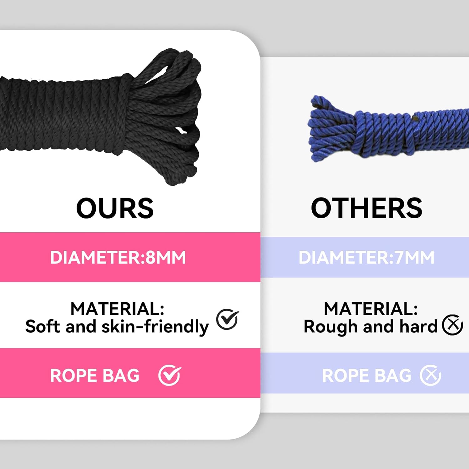 AOLEBA Skin Friendly 8mm Soft Silk Rope Kit for Practice Beginners and Experienced Riggers, Braided Polypropylene Japanese Rope for Simple and Complex Knots, 2 Sets 32 Ft with Dust Bag (Black X2)