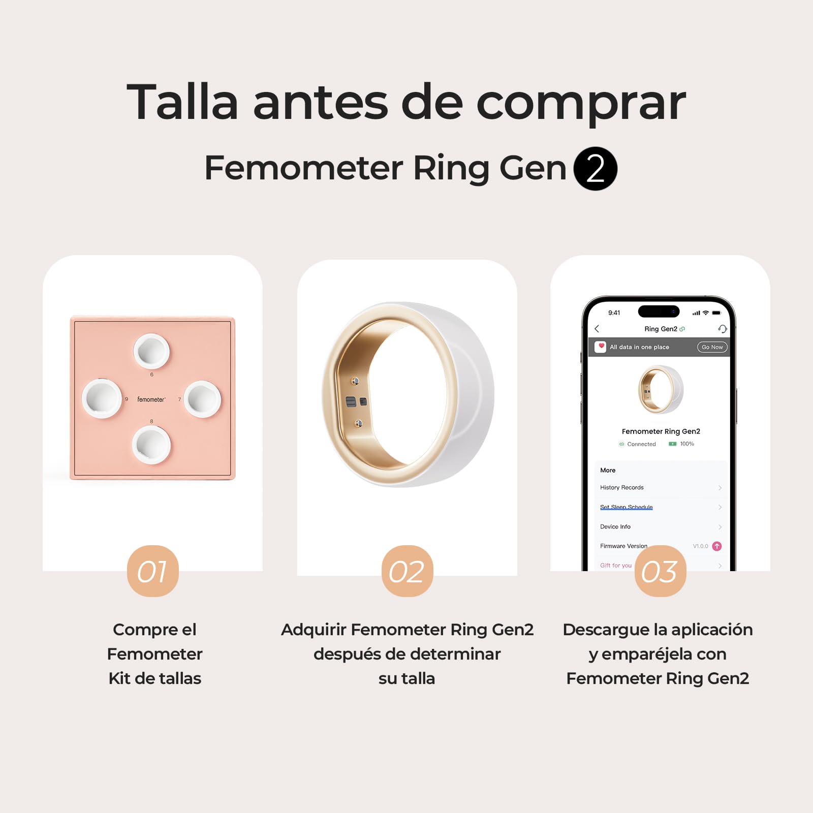 Femometer Anillo Gen2 Monitor Menstrual Fertilidad Ovulación Pulsómetro para Dormir Compañero de Fitness Compatible con iOS/Android Talla 6