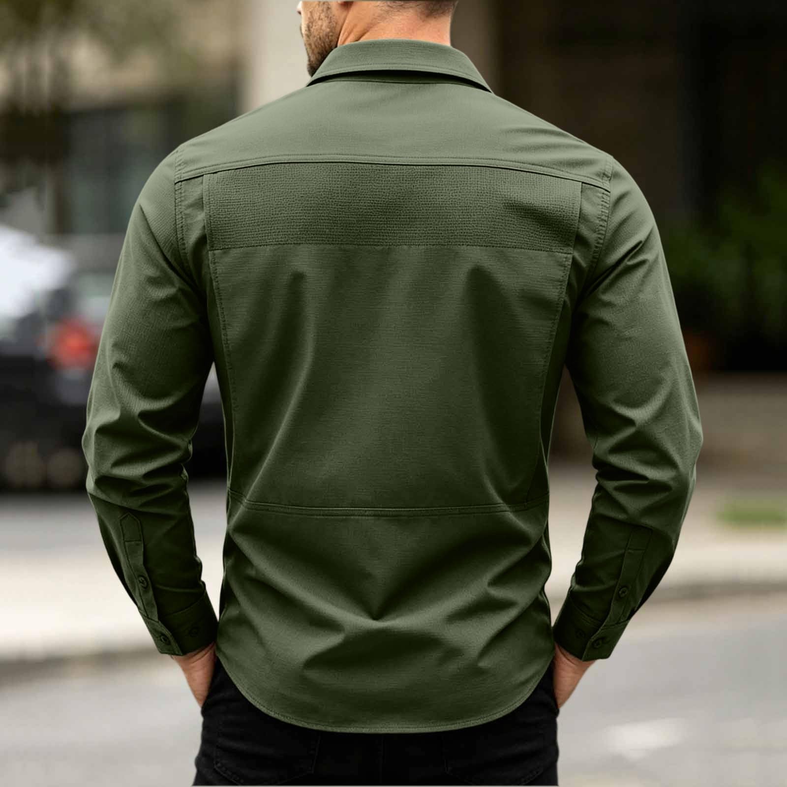 Camisa Hombre de Trabajo Tallas Grandes Cuello Solapa Camisas de Exterior Senderismo Camping Secado Rápido Camiseta Deporte Manga Larga con Bolsillos Cómodo Transpirable Ropa Outdoor