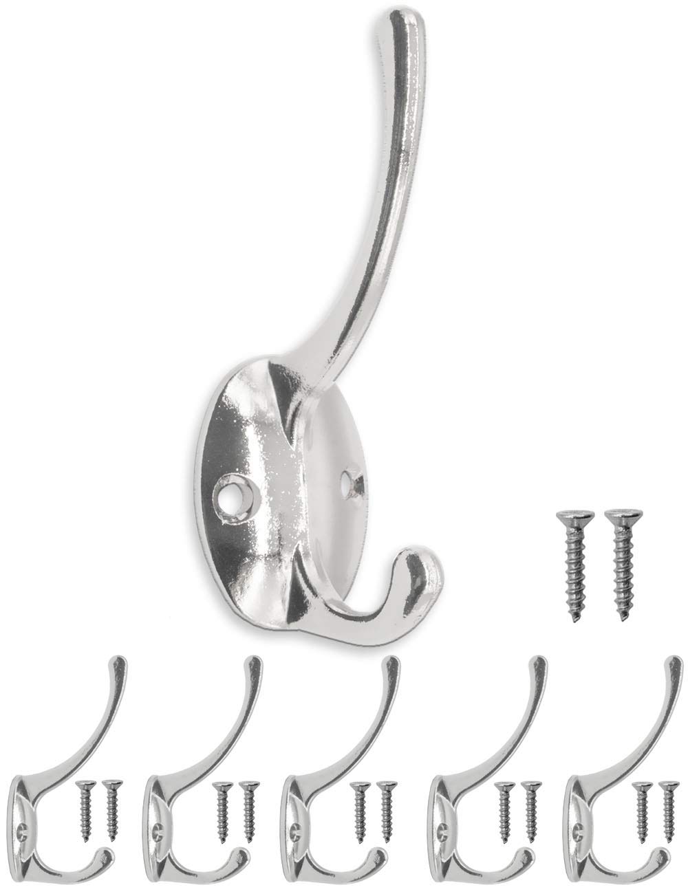 Fuxxer® 5 x antique coat hooks, clothes hooks, iron hooks, chrome/silver, set of 5