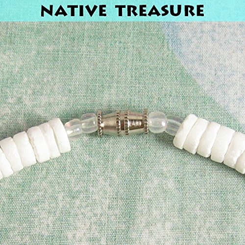 Native Treasure 15 Inch Mens/Womens White Clam Heishe Puka Shell Necklace Blue Chip 2 Black Coco Surfer Beach Necklace - 8Mm (5/16") #TOP6