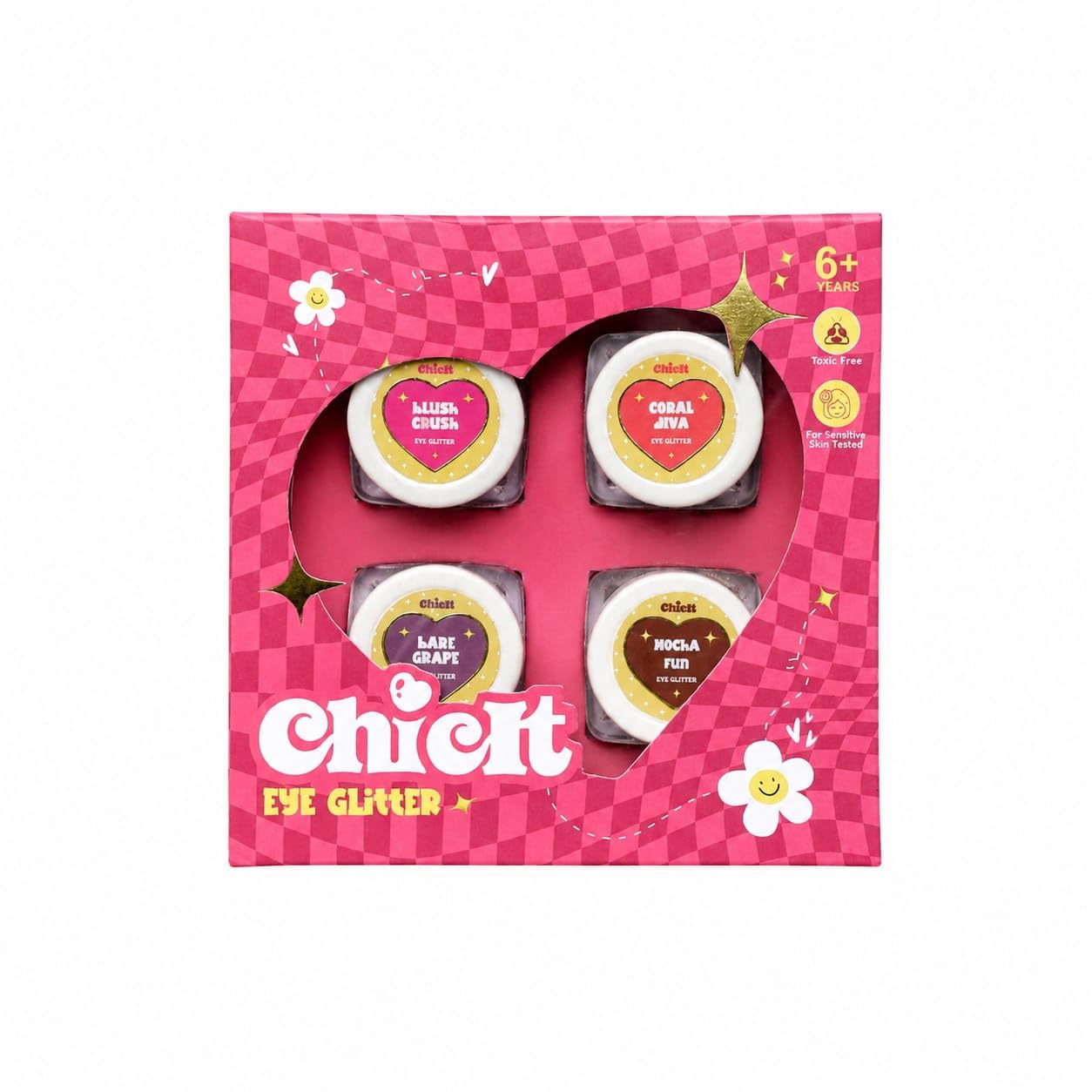 Chiclt Eye Glitter Set for Kids, 4 Shades, Blush Crush, Coral Diva, Bare Grape, Mocha Fun, 6+ Years, Toxic-Free-image-19