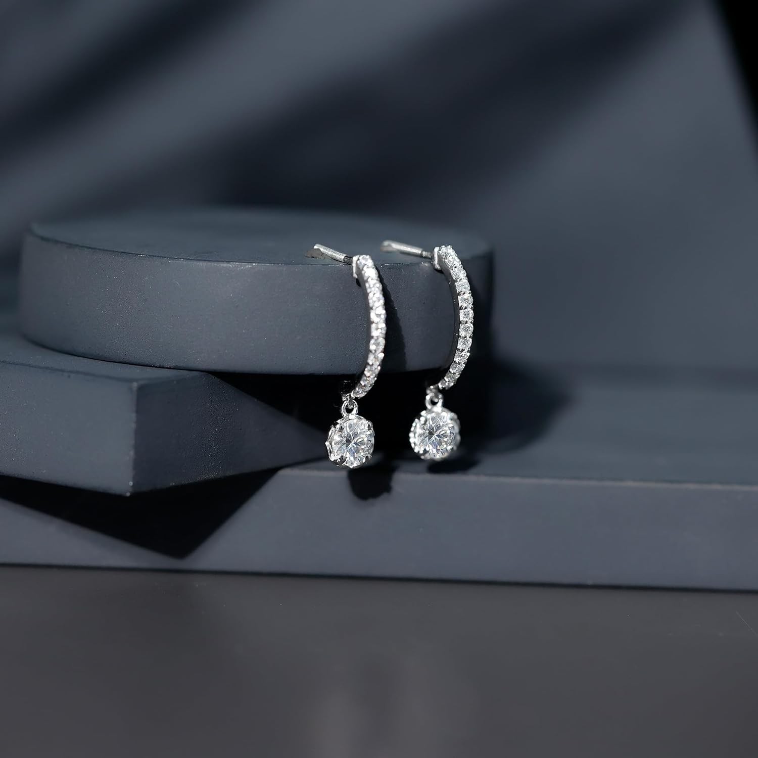 Certified 1 Carat Moissanite Dangle Earrings in Silver, D-Vs1 Quality, Moissanite Hoop Earrings (Ideal For Gift) - Image 5