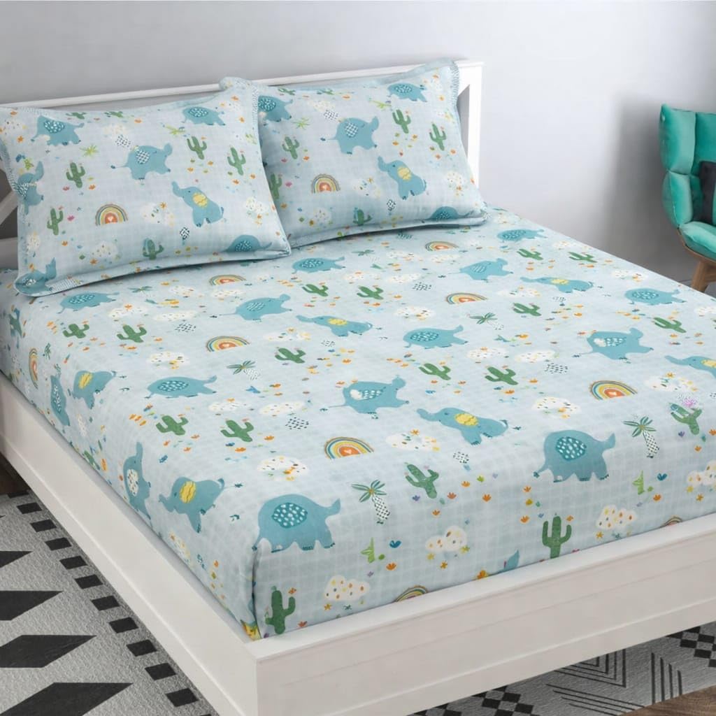NHD HOME Premium Cotton Cartoon Flat Double Bedsheets with 2 King Size Pillow Covers | Double Bed Breathable | Wrinklefree | Ultrasoft 220 TC Supersoft |90x90 Inches, 7X7.5 Feet | Grey Kids Printed-image-13