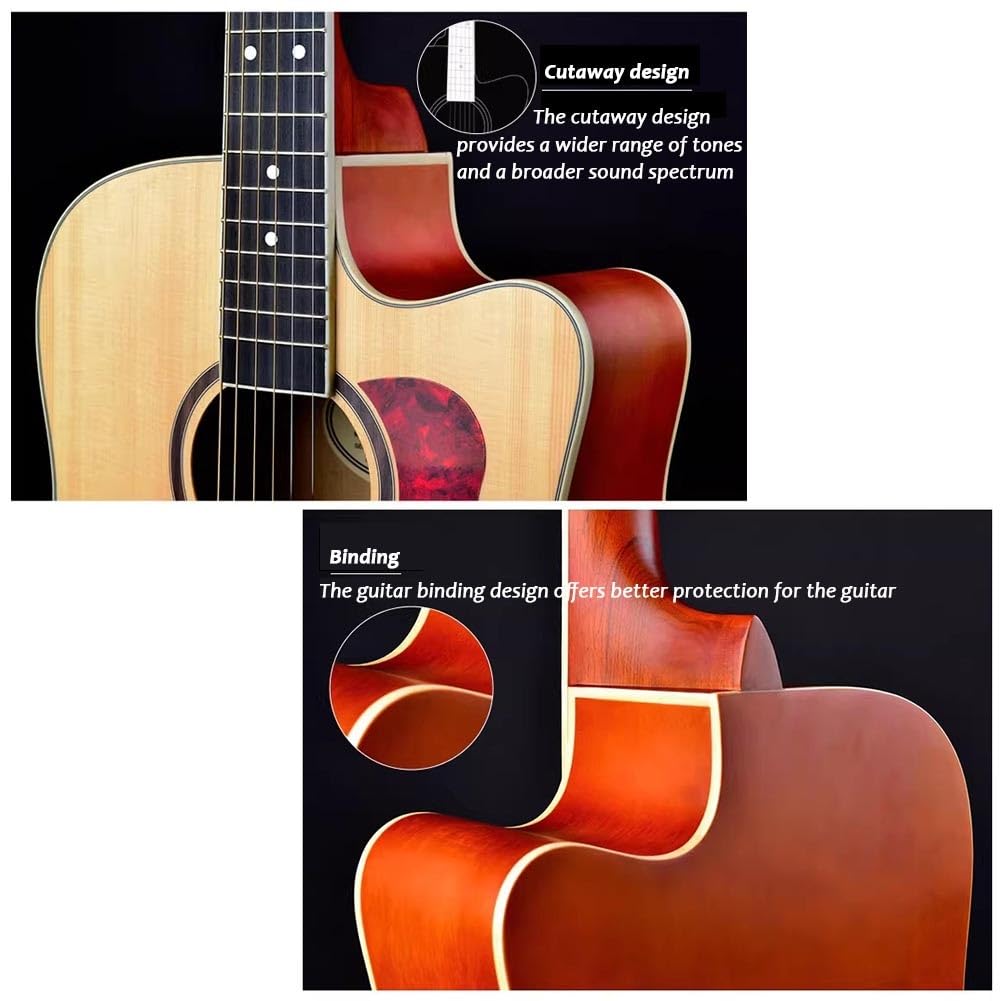 Chitarra Acustica Elettrificata Da 41 Pollici, Chitarra Acustica Full-size Con Spalla Mancante, Tavola Armonica In Abete Massello, Fondo E Fasce In Mogano, Ottime Prestazioni(Natural wood colo)