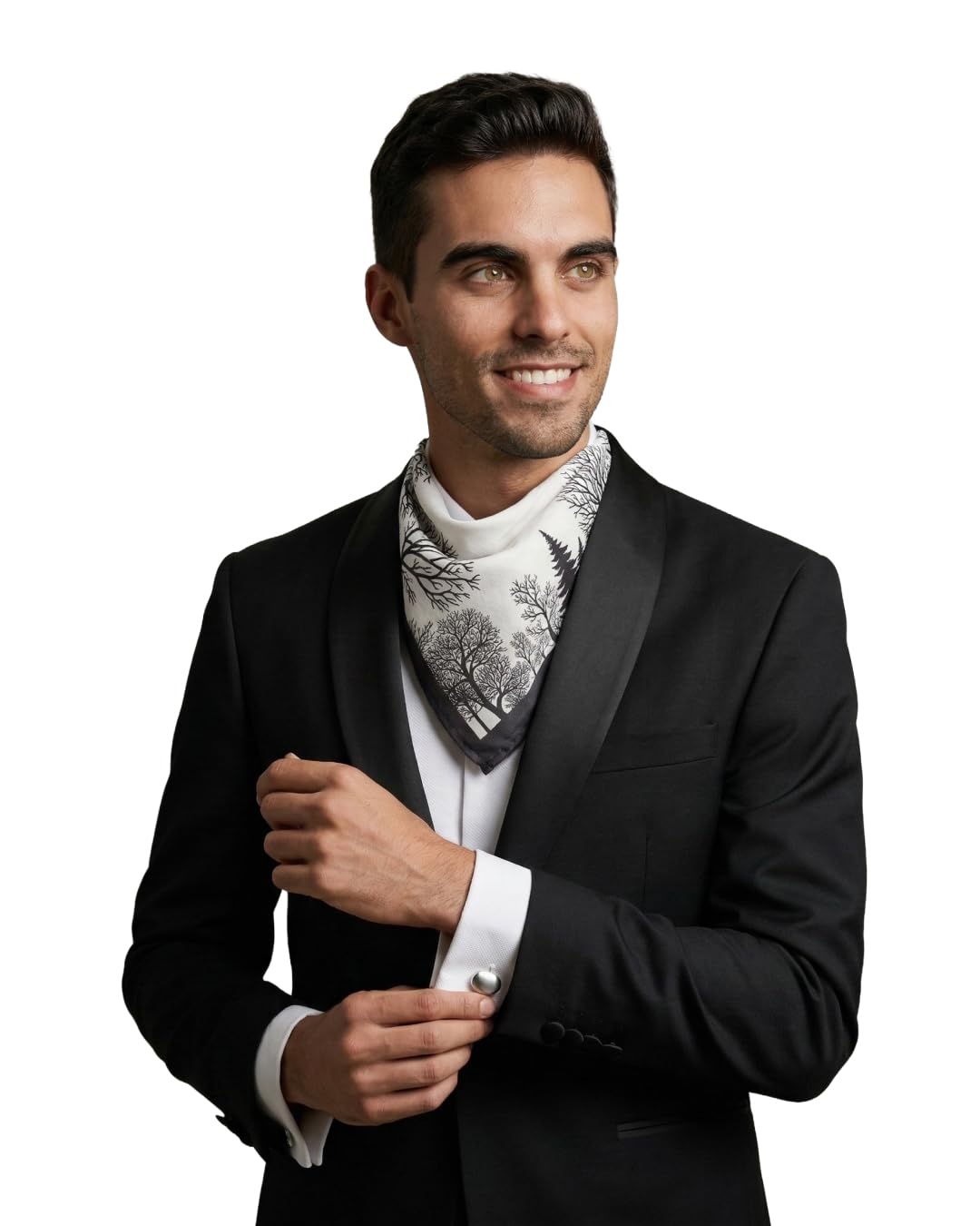 Men’s Black & White Forest Silhouette Cotton Square Scarf – Minimal Tree Print Neck Scarf, Bandana Style Fashion Scarf (50x50 cm)-image-15