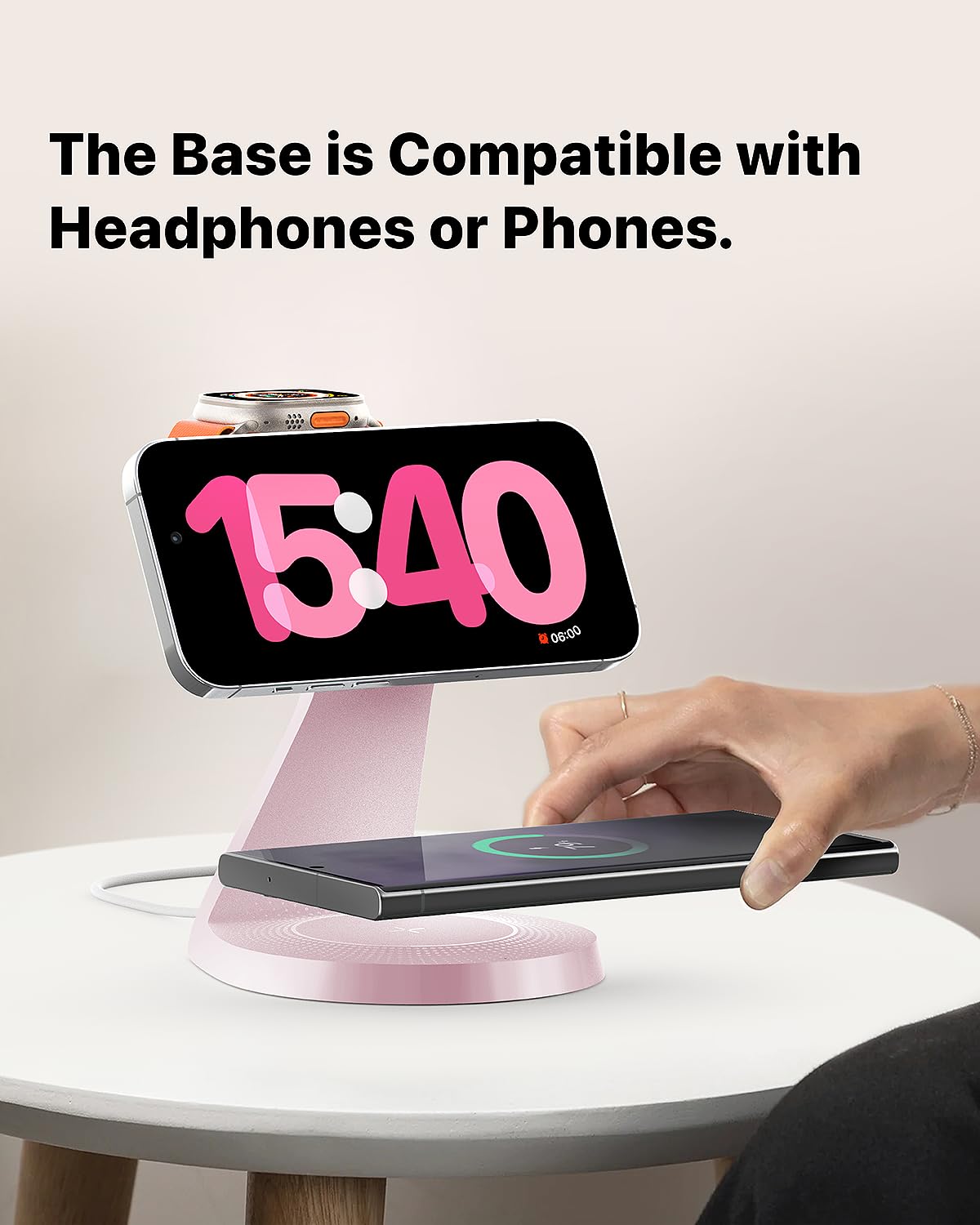 Station de charge 3 en 1 pour appareils Apple, support de charge rapide Mag-Safe, chargeur sans fil pour iPhone 15/14/13/12 Series, et AirPods et iWatch (chargeur USB-C 30 W inclus)