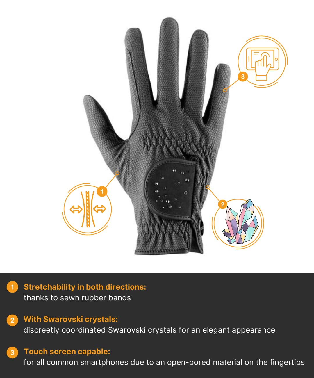 uvex sportstyle diamond - rozciągliwe rękawiczki do jazdy konnej dla kobiet i mężczyzn - wytrzymałe - uszlachetnione kryształkami Swarovski®