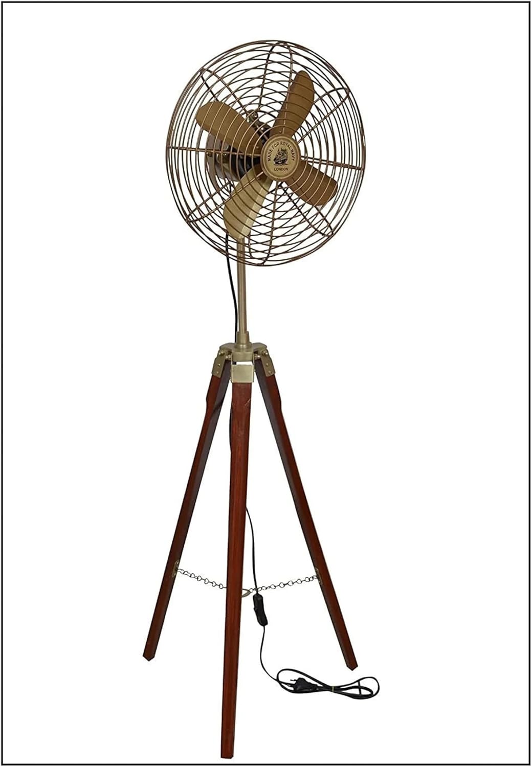Vintage Style Brass Antique Tripod Fan With Stand Nautical Floor Fan Home Decorative Collectible, 30 inches