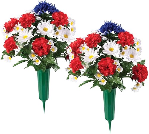 Miniatura 4 de OakRidge Patriotic Memorial Bouquet seda floral decoración para interiores y exteriores 21 pulgadas de alto