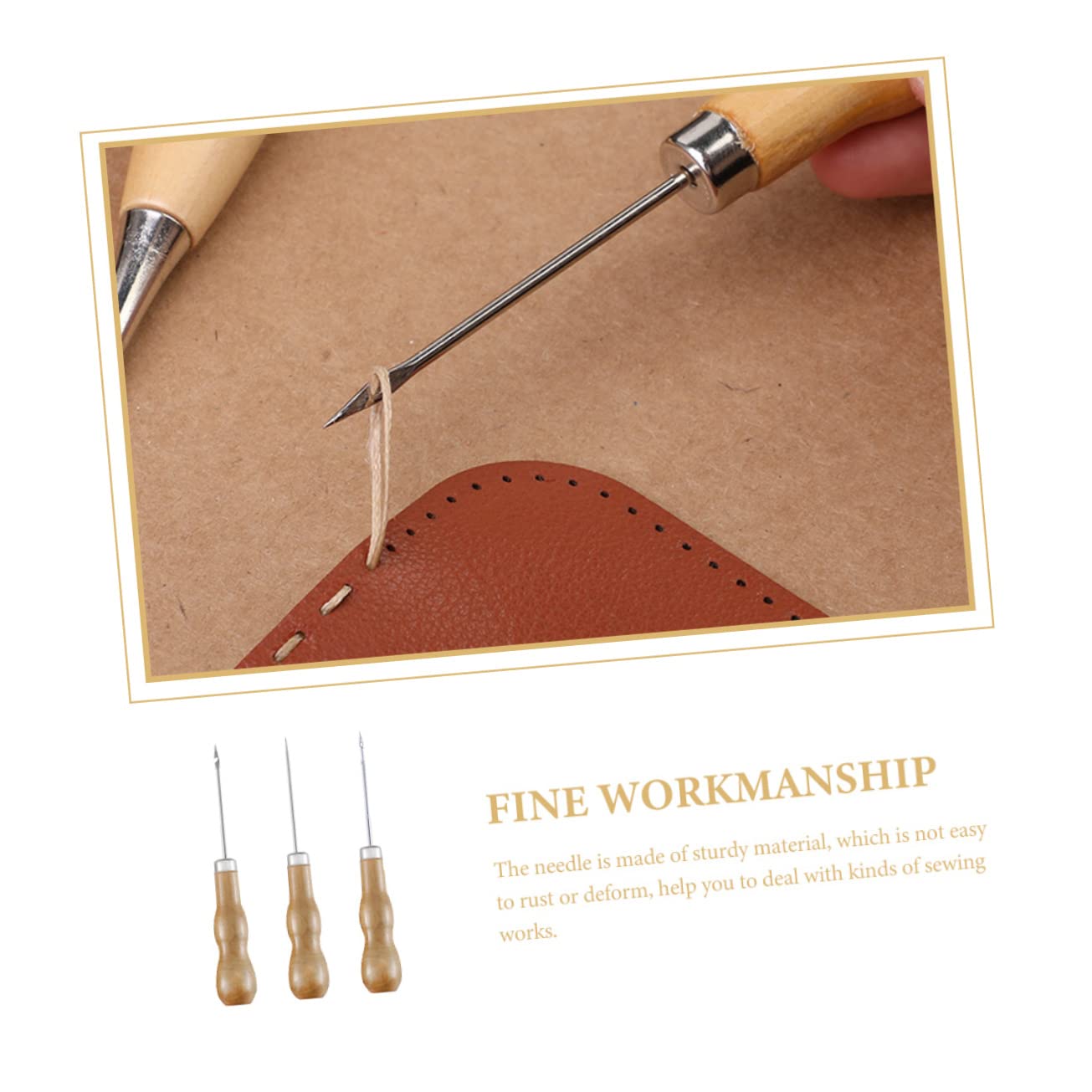 Gadpiparty 3Pcs Wood Handle Leather Stitching Awls Shoe Repair Tool DIY Sewing Awls for Leather Craft Sturdy Crafting Tools for Leatherworking
