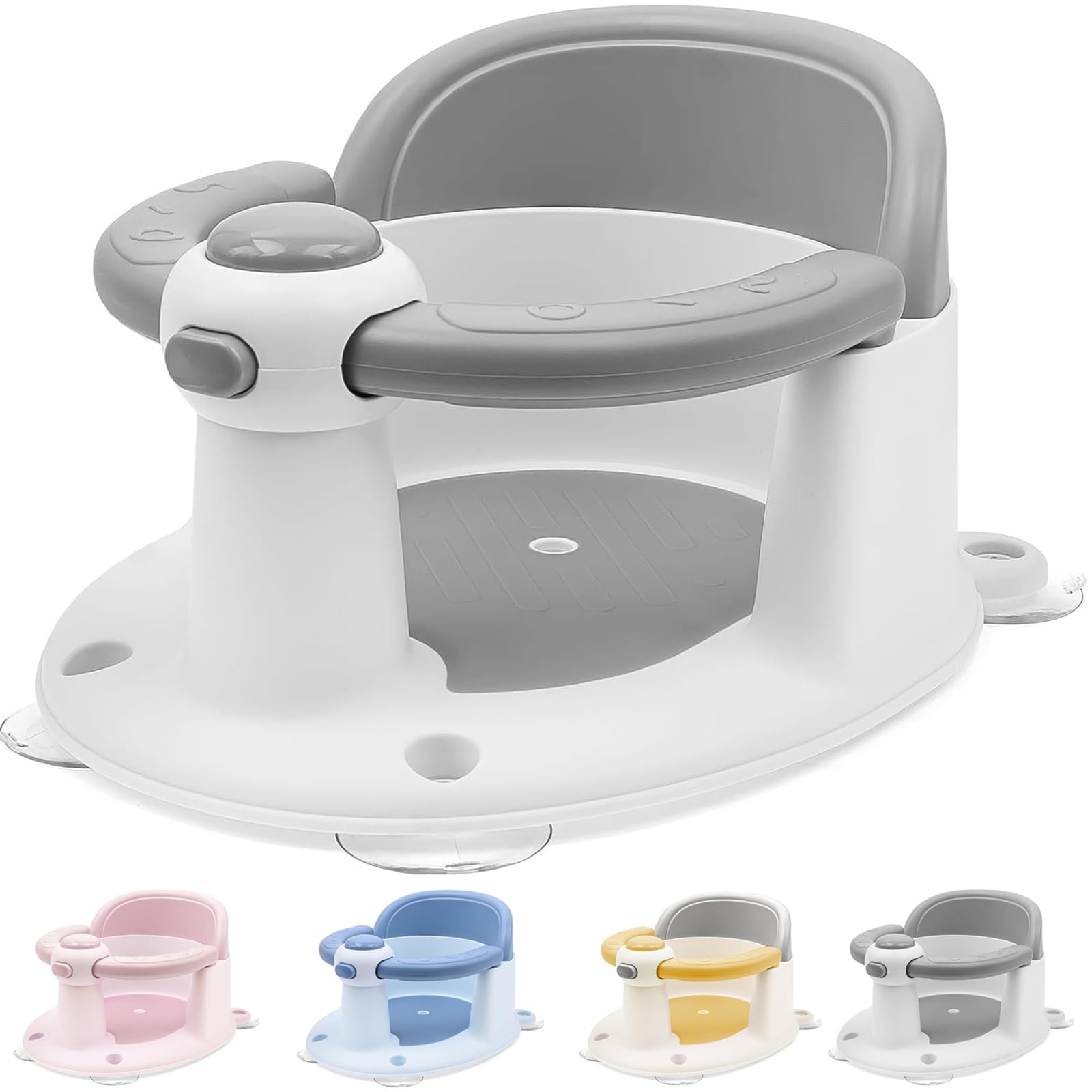 Baby Bath Seat for Babies 6 Months & Up, Non-Slip Toddler Sitting Up Bathtub Seats, Open Design Infant Bath Tub Chair with 4 Suction Cups for Shower (Gery)