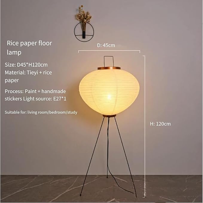 MIDUOLAI Paper Floor Lantern Lamp, Japanese Akari Lantern Lamp Handmade Rice Paper Lamp 3 Color LED Floor Lamp with Foot Switch Paper Floor Lamp for Living Room Bedroom photo 2