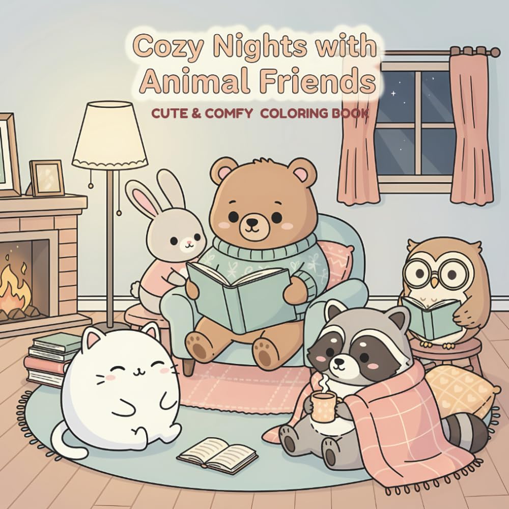 Cozy Nights with Animal Friends: A Bold and Easy Coloring Book for Adults and Teens: Featuring Cute & Comfy Animal Scenes for Relaxation