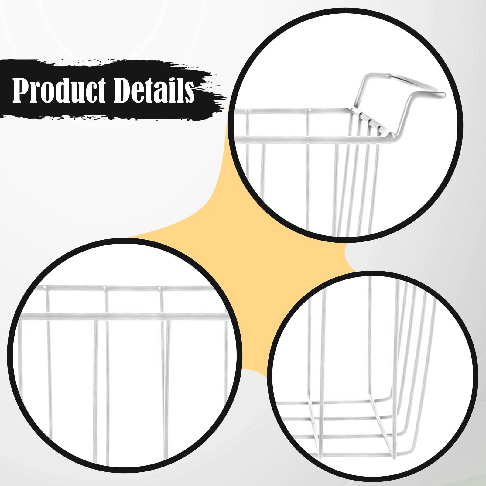 Set di 2 Cestelli Organizer in Metallo per Frigorifero, Impilabili E Dotati di Maniglia per Un Facile Trasporto, Ideali per La Conservazione in Famigl, Bianco 45 Cm