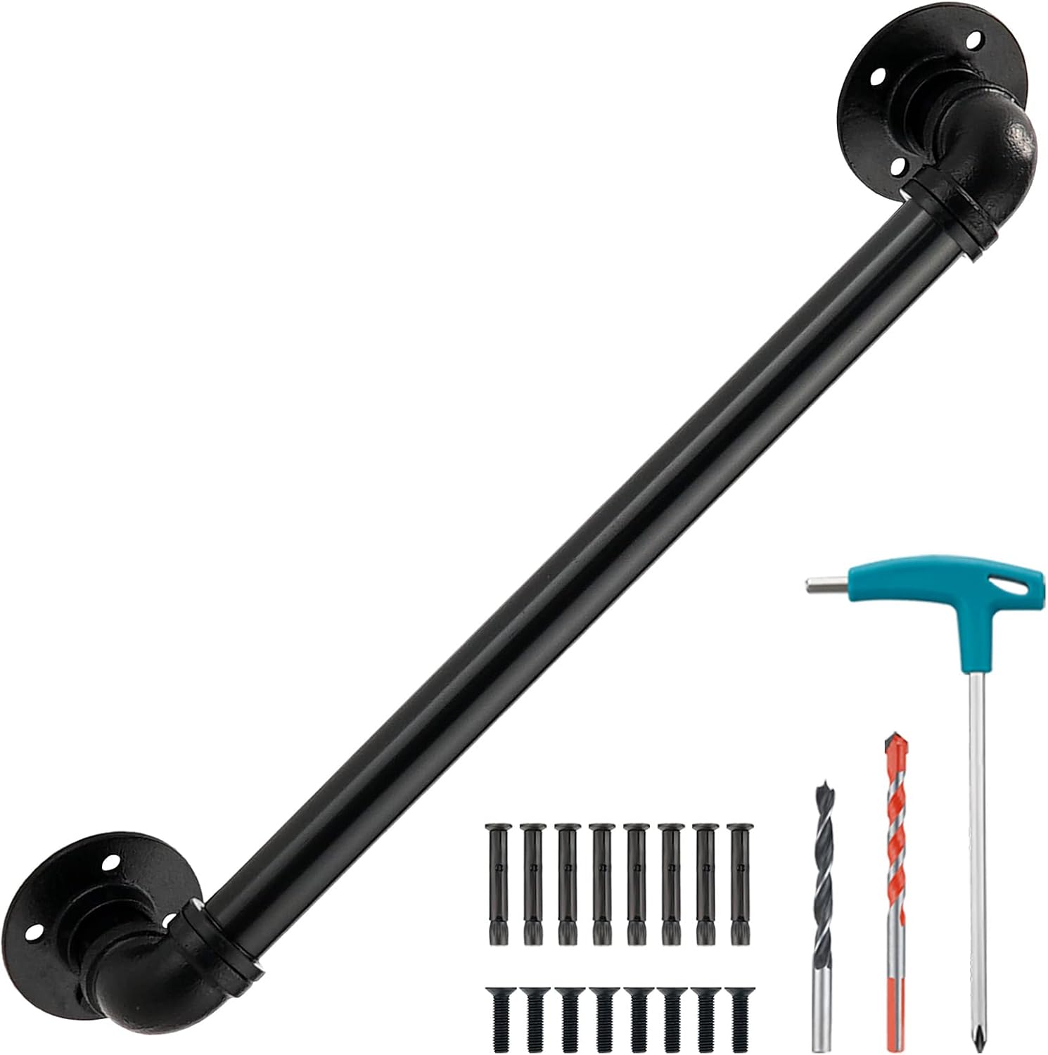 Unilive 4FT Industrial Pipe Stair Railing, Glossy Black Staircase Metal