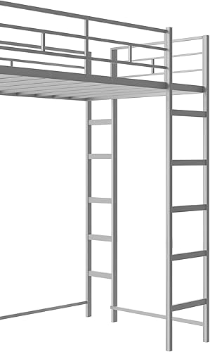 Miniatura 10 de HYC Cama alta de metal con 2 estantes y un escritorio cama de tamaño individual para dormitorio niños y niñas adolescentes niños no necesita somier