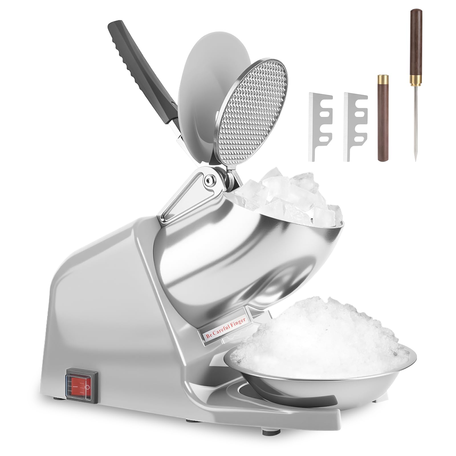 Trituradora de hielo eléctrica de doble cuchillas de 143 libras/hora, trituradora de hielo de 300 W, máquina de afeitar de hielo de 2200 RPM con cuchilla adicional y picador de hielo para uso