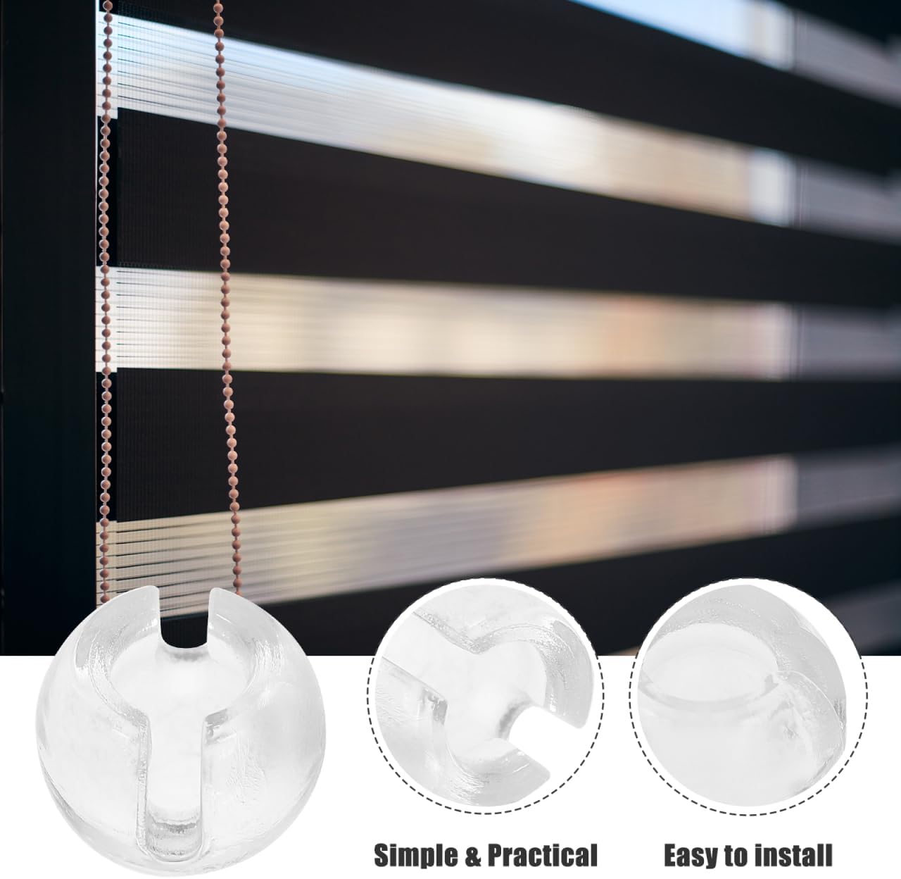 Unomor Clear Bead Chain Stops for Roller Shades Vertical Blinds Window Curtain Accessories Adjustable Beaded Chain Fixers 12 Pieces 0.31X0.31X0.27 Inches - Image 3
