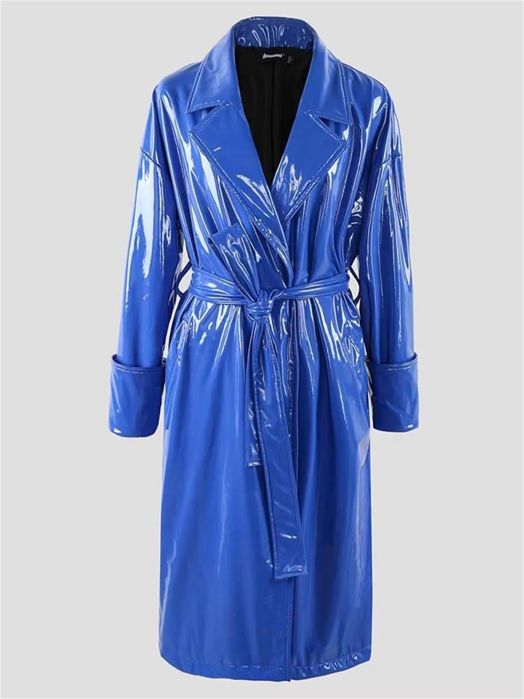 Women's Long Waterproof Oversized Reflective Soft Thin Flowy Pvc Leather Trench Coat