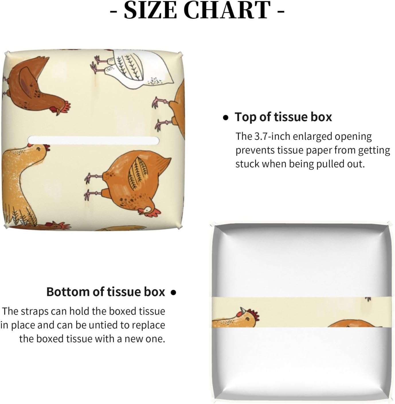 Tissue Box Cover A Brood of Chickens Modern PU Leather Square Tissue Box Holder - Decorative Holder/Organizer for Bathroom Vanity Countertop, Night Stands, Office Desk & Car 5""X5""X5"" image 5