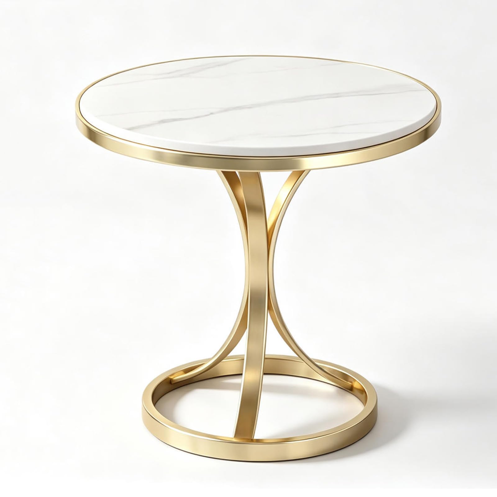 JHAISMAO Modern Round Side Table, 11mm Sintered Stone Top, Gold Metal Frame, Small Accent Coffee Table For Living Room, Bedroom, Balcony, Office(Size:40x55cm,Color:White)